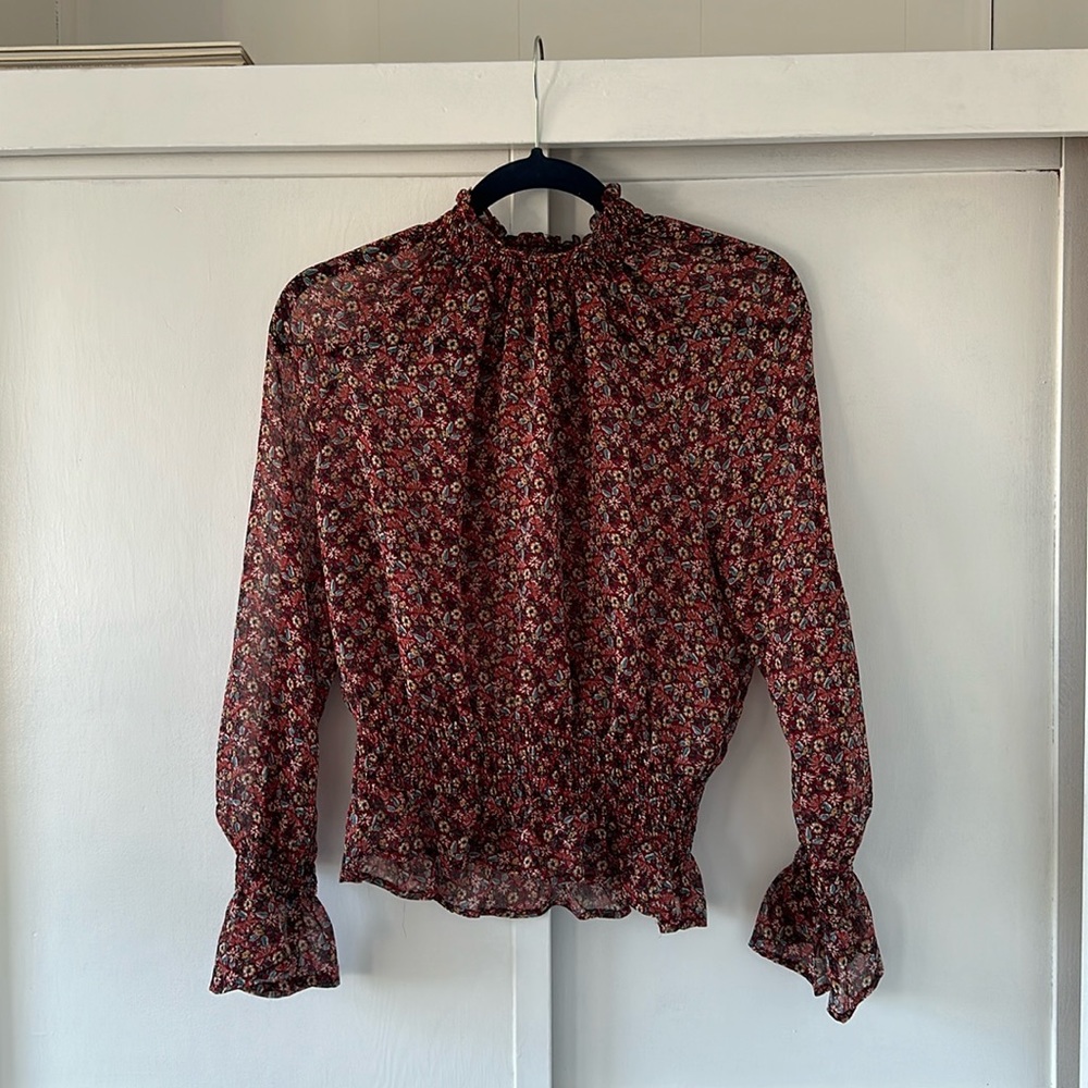 Maroon Women’s Sheer Floral Blouse • Size M •